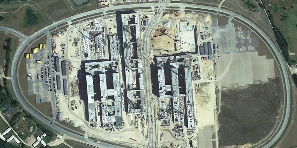 Ospedale di Odense in costruzione vista aerea